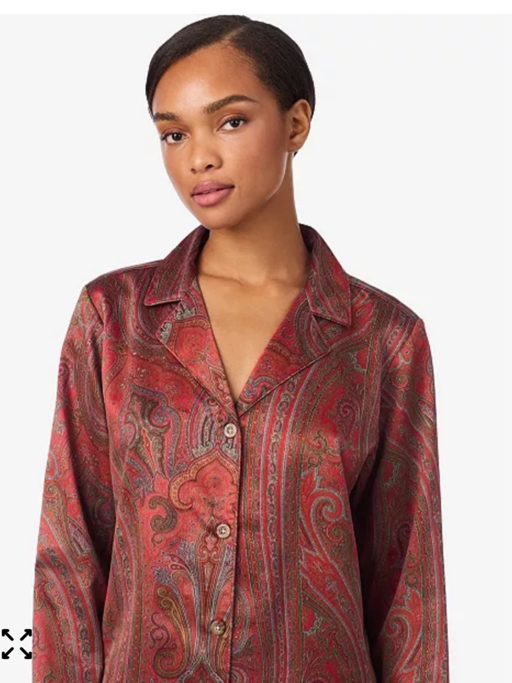 NEW Lauren Ralph Lauren‎ Notch Collar Paisley Button-Up Pajama Shirt